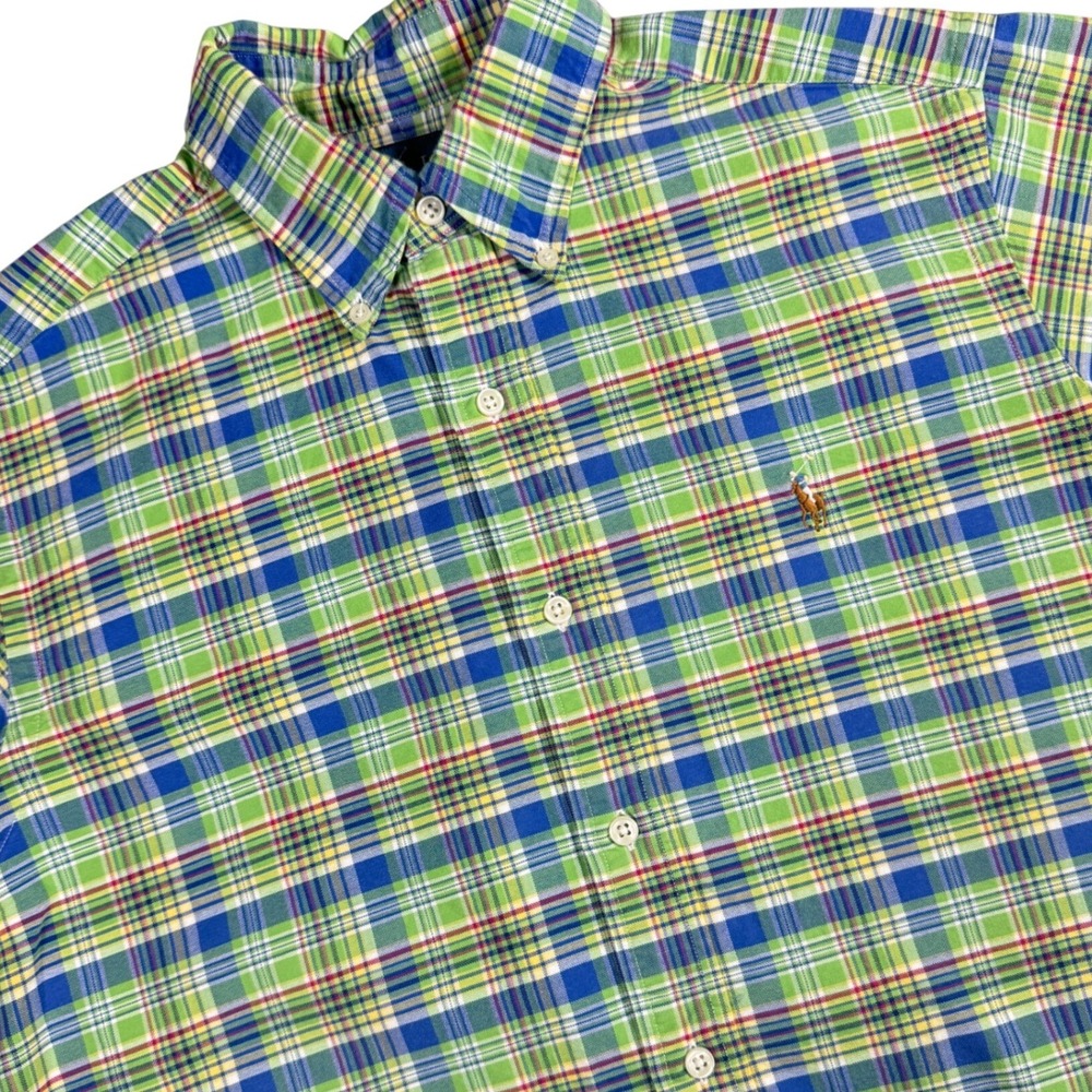 Ralph Lauren Classic Fit Oxford Button Down Shirt Mens M Green Blue Plaid